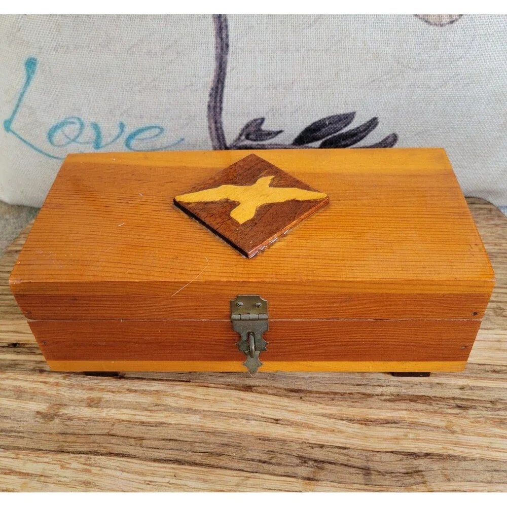 Handmade Solid Wood Raised Eagle Adorned Box  - 1970's